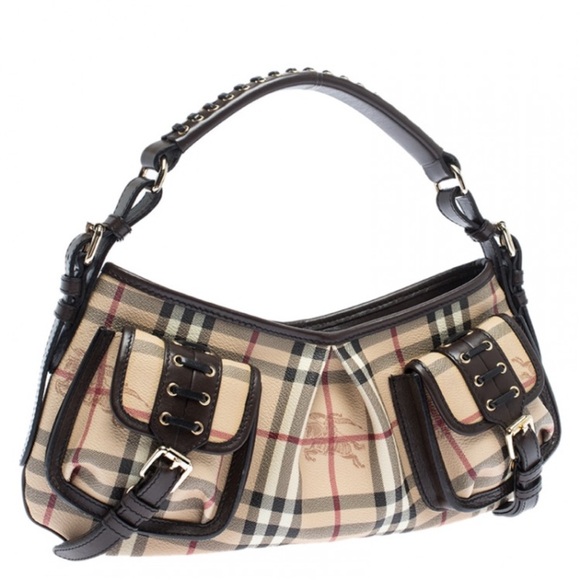 Burberry Handbags - Burberry Haymarket Plaid Check Canvas Leather Gold Buckles Mini Bag